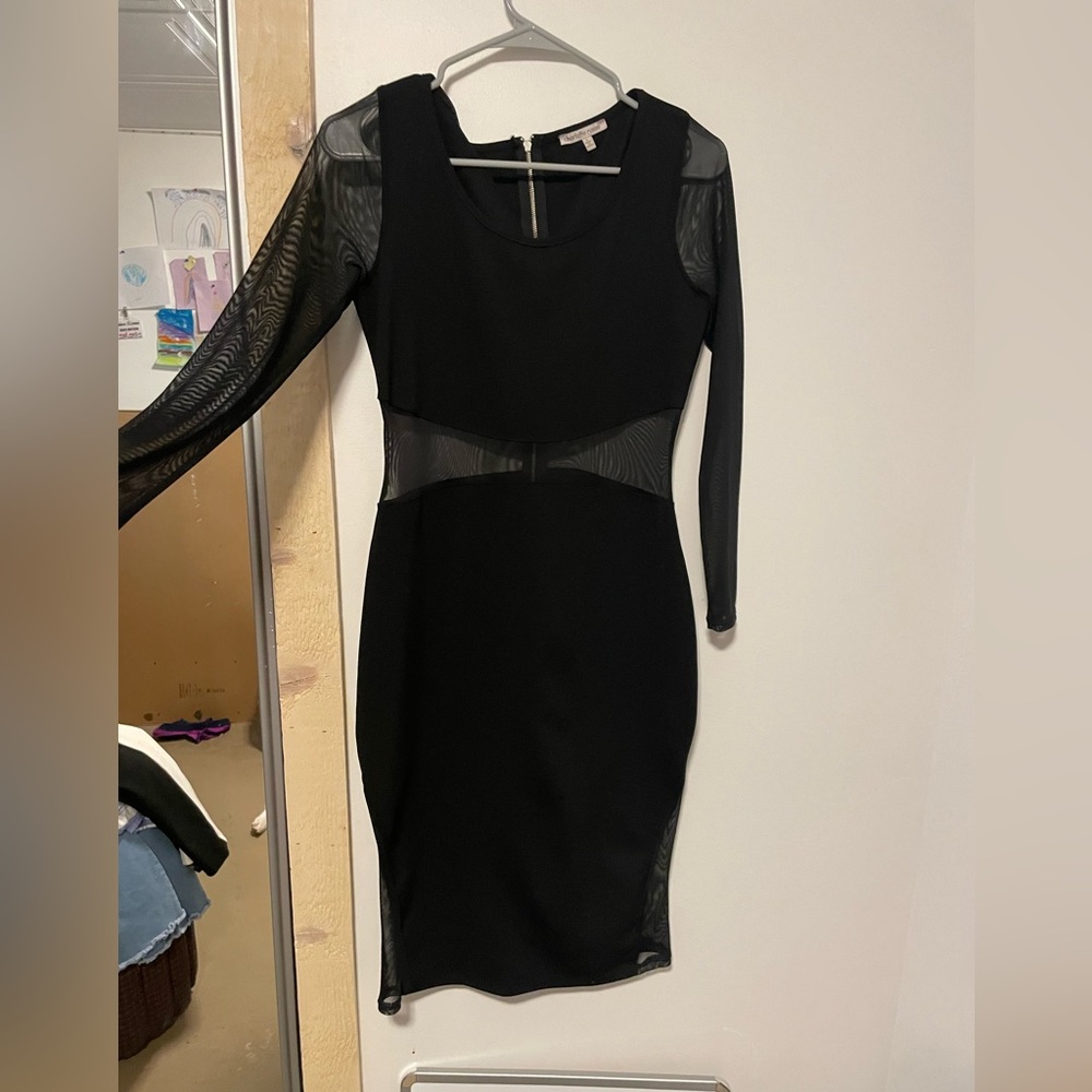 Long sleeve, see through (in some places) black dress